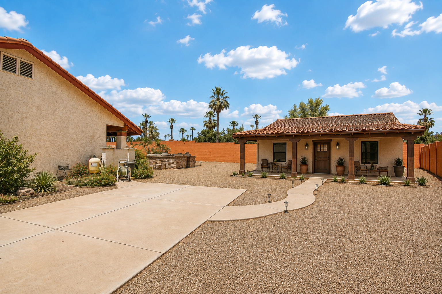 Detached guest casita and courtyard